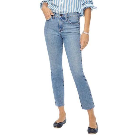 J. Crew Factory Denim - J. Crew Factory Essential Straight Raw Hem Medium Blue Denim Jeans Womens Sz 28
